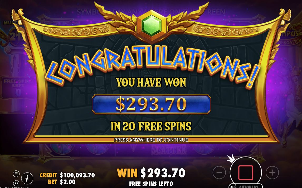 Win screen after a tumble sequence in Base Game