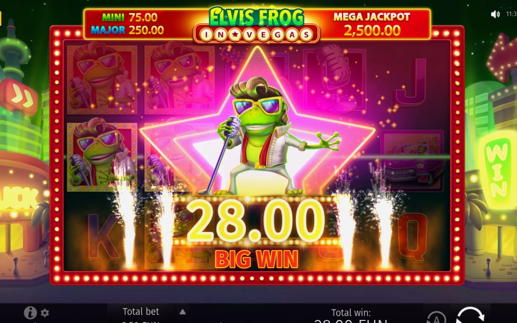 Win screen with the paid symbols and the win amount