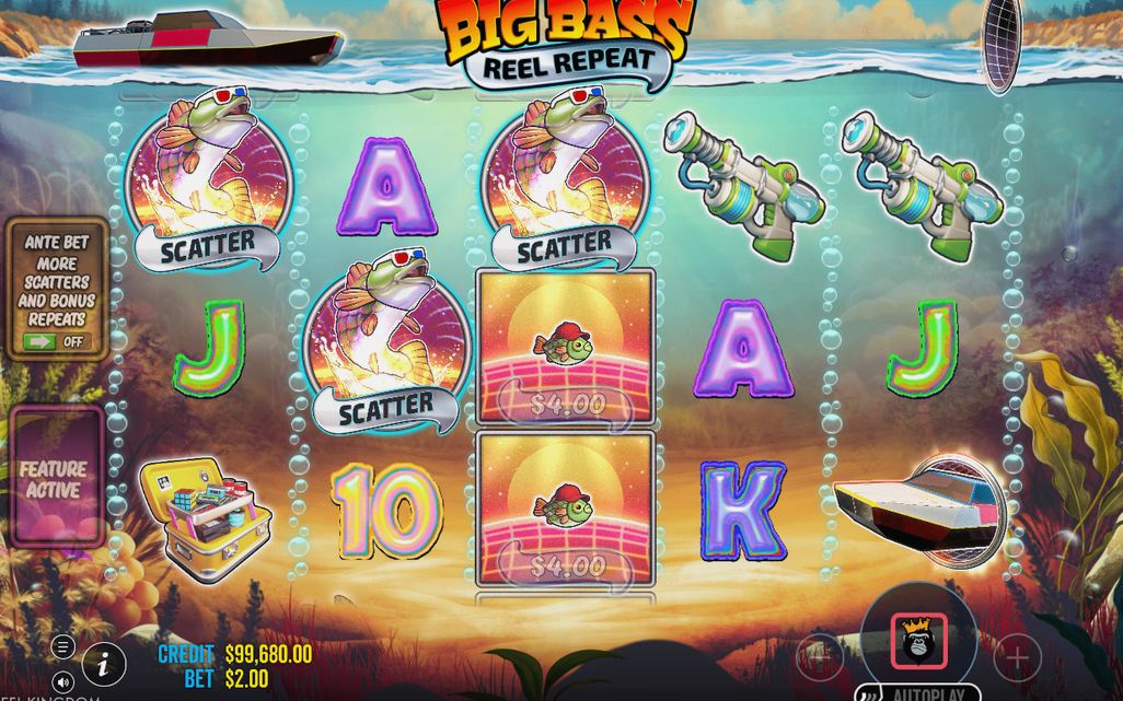 MONEY symbols and FISHERMAN WILD on all five reels