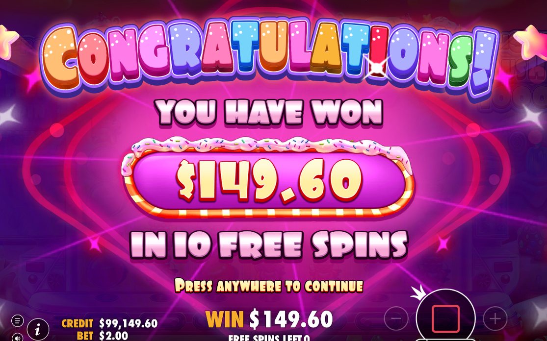 Win screen showing a cluster payout on the grid